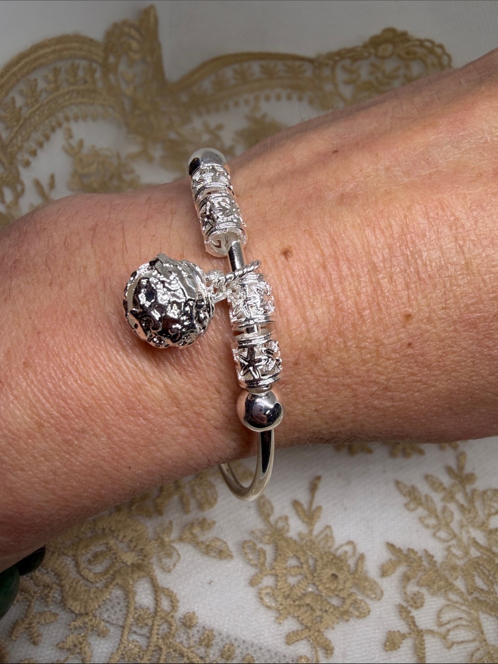 925 Sterling Silver Jingle Bell Bracelet Filigree Beads Christmas Holiday